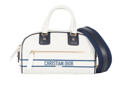 Small Bowling Bag, &pound;1,500, Handbags, Black/Blue/White, Brass/Leather, Front view